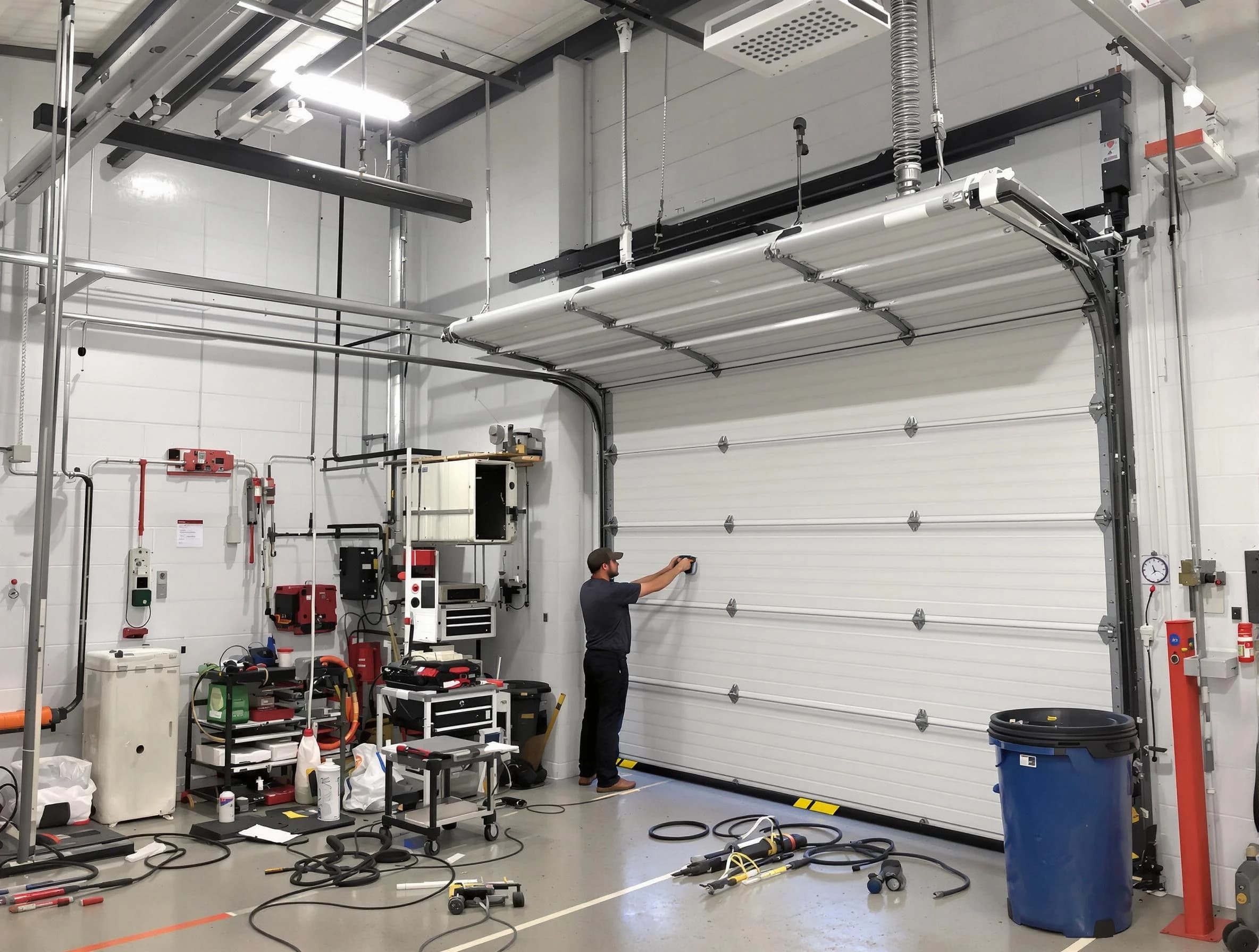 Del City Garage Door Repair certified technician performing commercial door repair at a Del City business facility