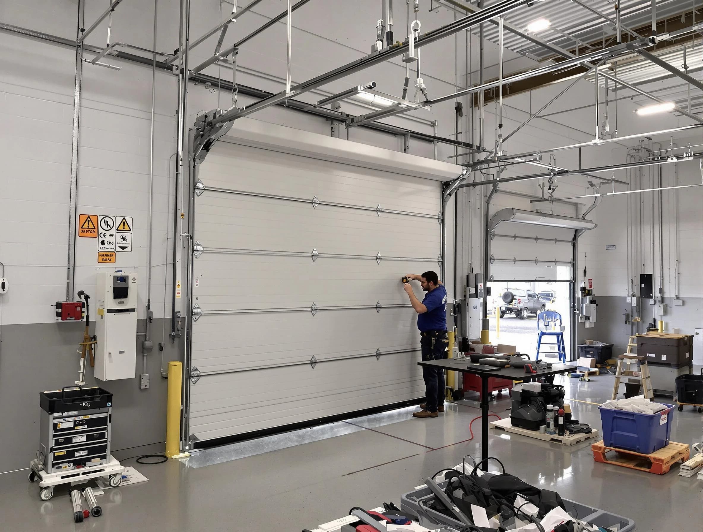 Commercial garage door repair being performed by Del City Garage Door Repair expert in Del City