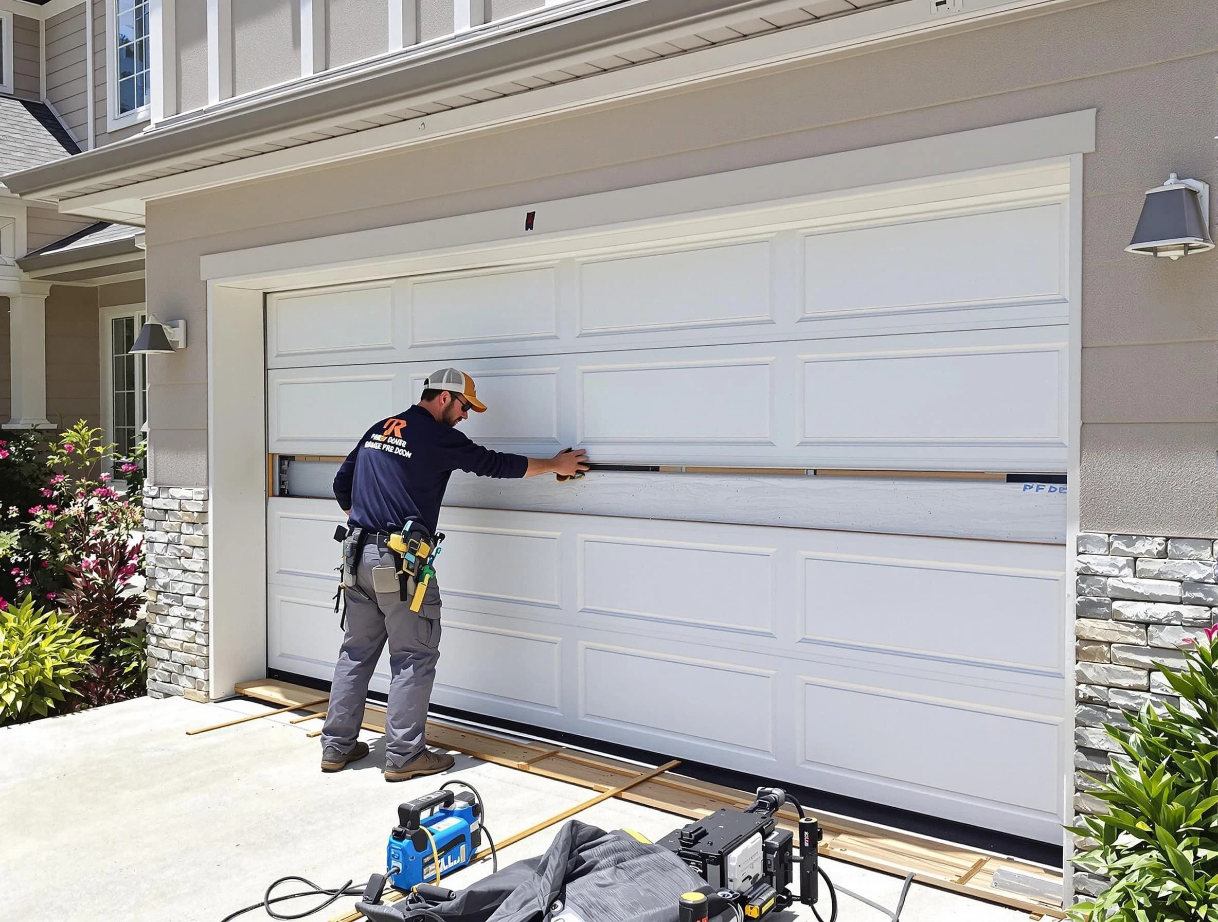 Del City Garage Door Repair team performing complete garage door replacement at Del City residence