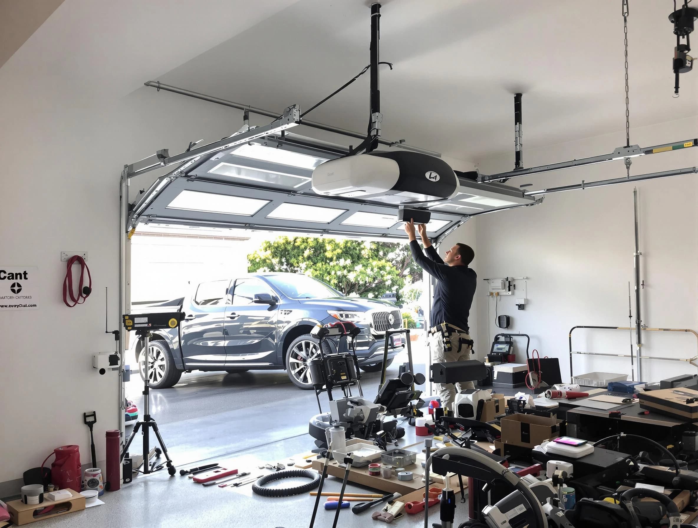 Del City Garage Door Repair specialist installing smart garage door opener system in Del City home