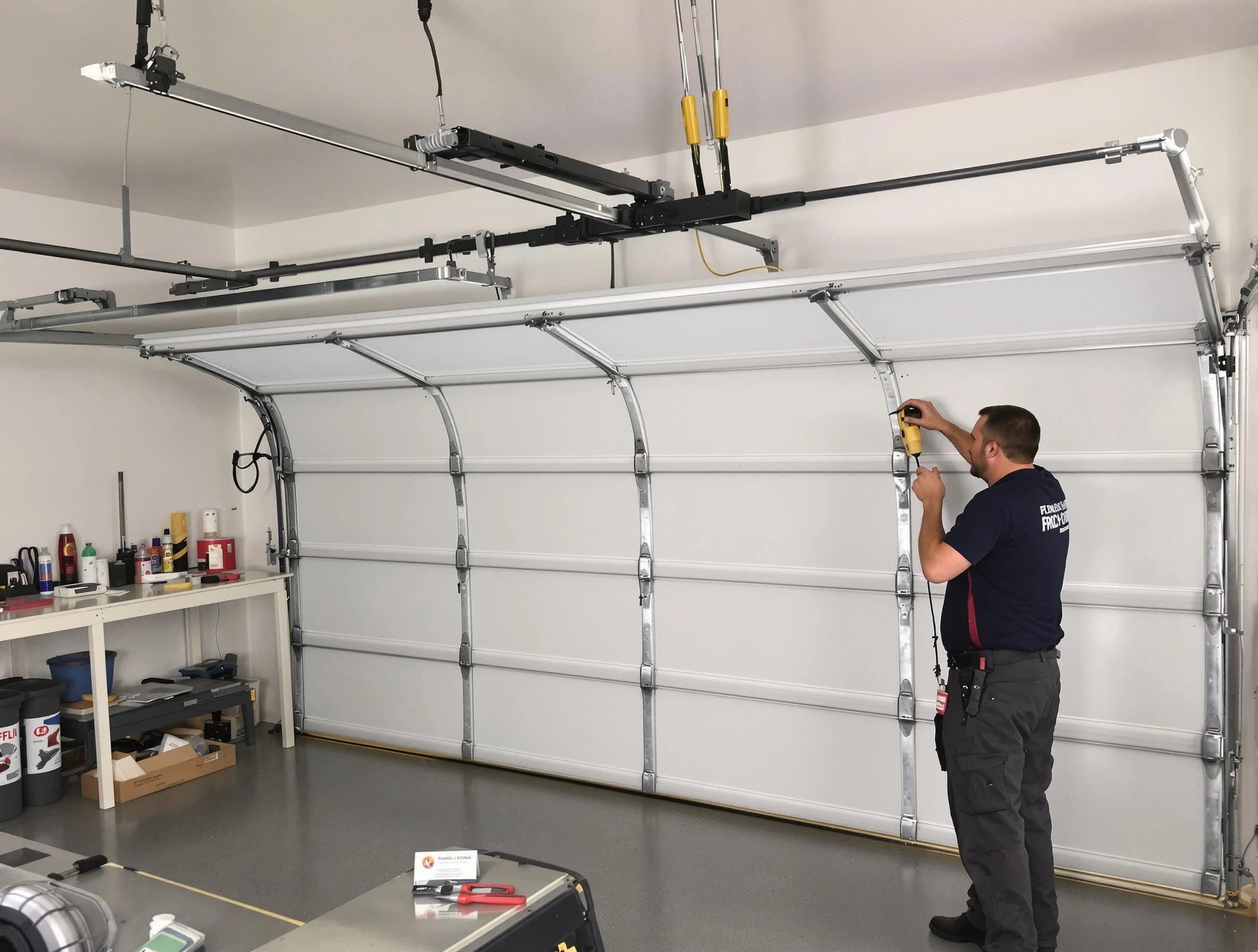 Del City Garage Door Repair certified technician performing overhead door system repair in Del City