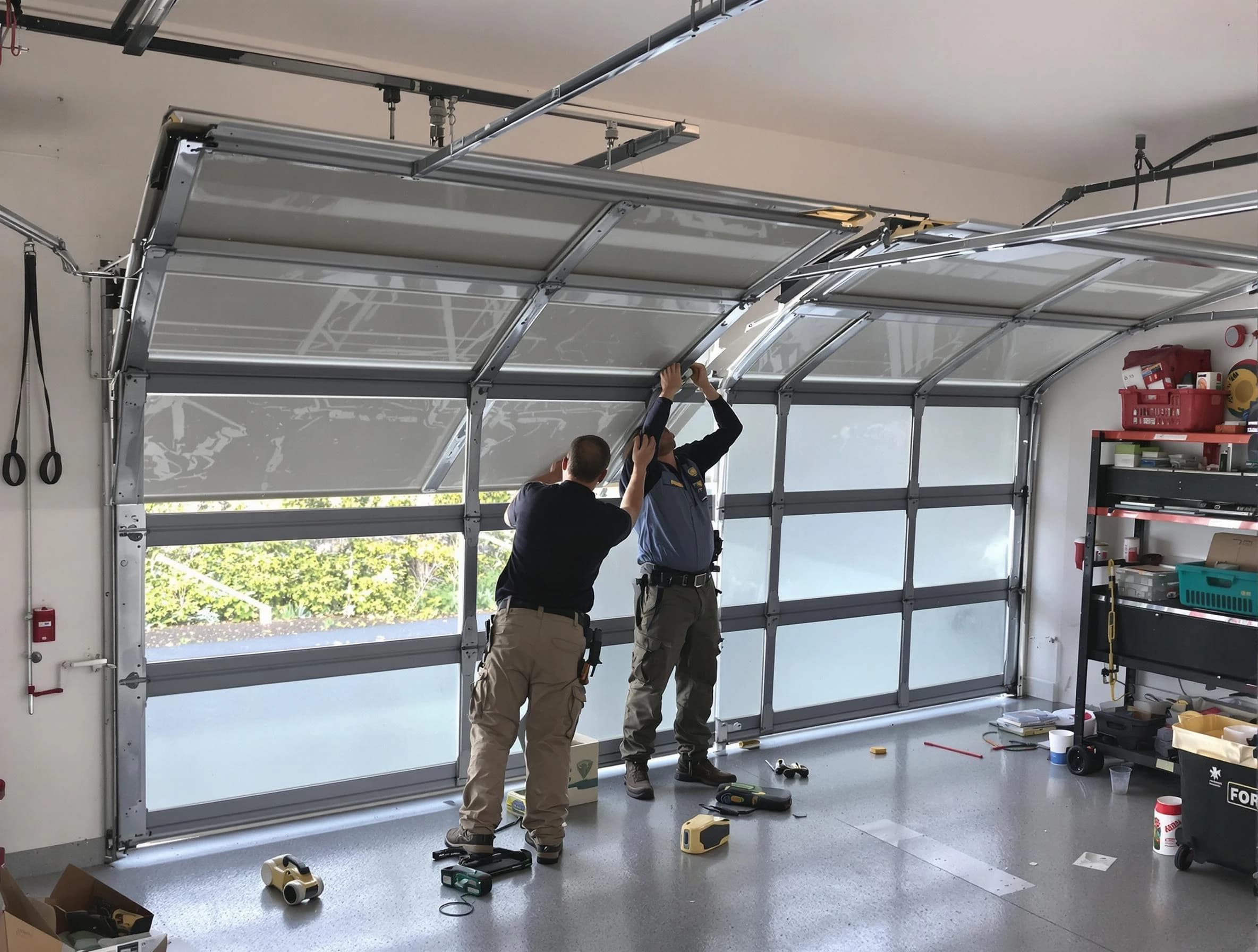 Del City Garage Door Repair expert performing precise panel replacement on Del City garage door