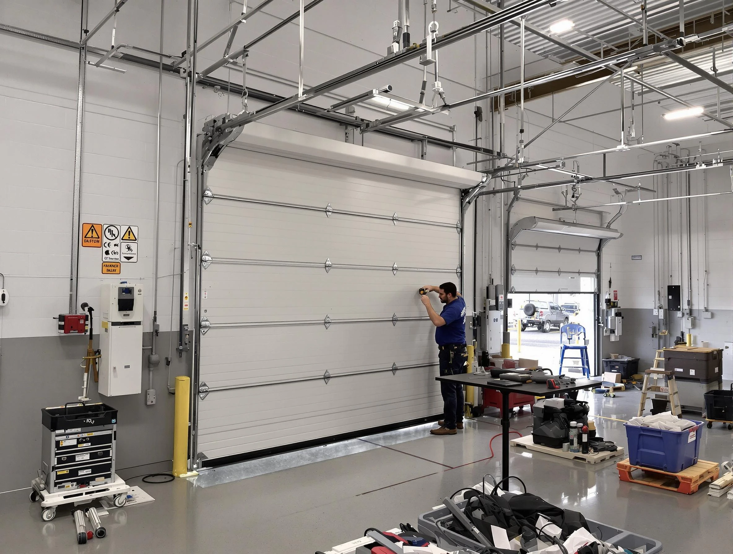 Commercial garage door repair being performed by Del City Garage Door Repair expert in Del City