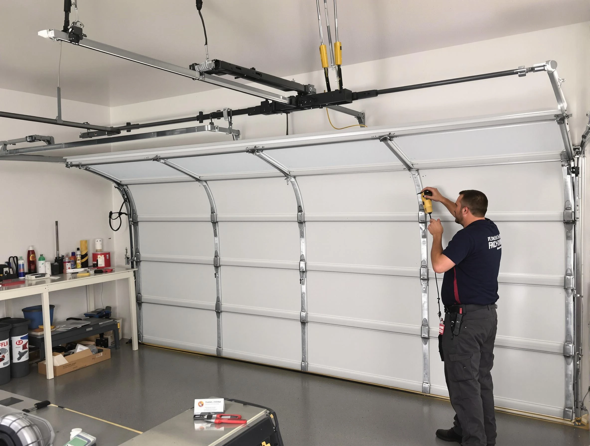 Del City Garage Door Repair certified technician performing overhead door system repair in Del City