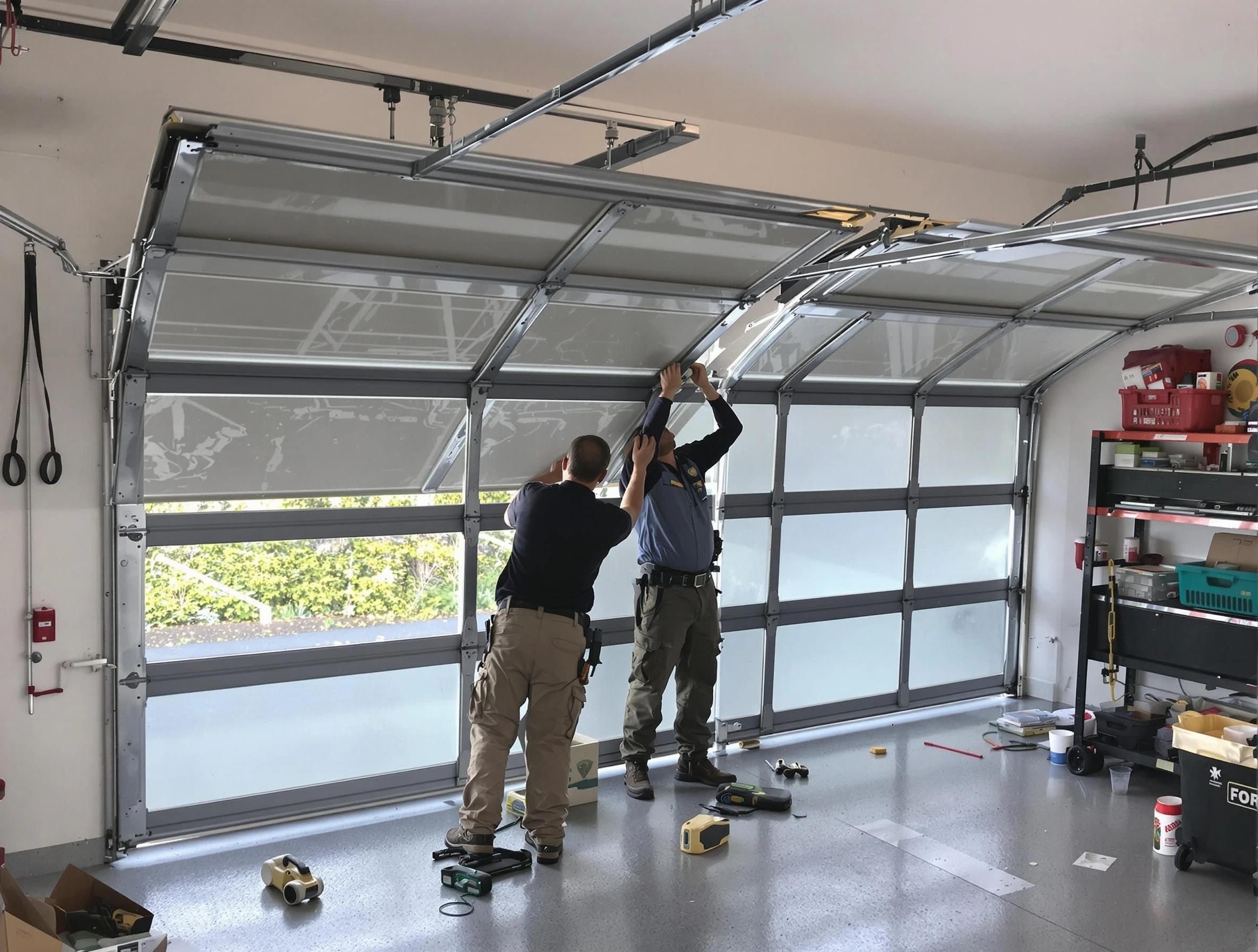 Del City Garage Door Repair expert performing precise panel replacement on Del City garage door
