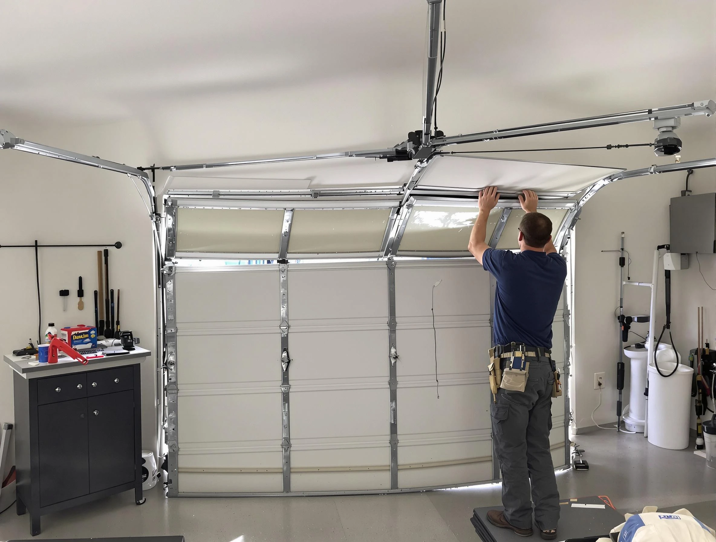 Del City Garage Door Repair specialist performing precise section replacement on Del City garage door